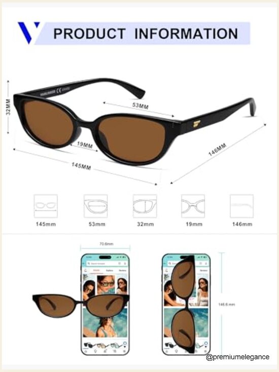 Retro Semi Oval Polarized Sunglasses Small 90s Style Rectangle Frame main image 4